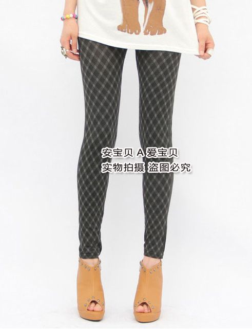 Gray Black Argyle Ladies Stretchy Pants Tights S M #PC8  