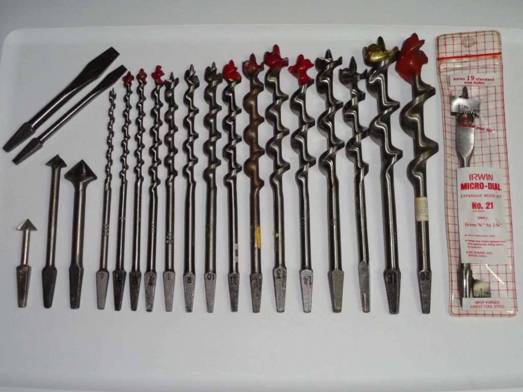 VTG Stanley & Irwin Bit Brace Augers Set New NOS Bits Screwdriver Tips 